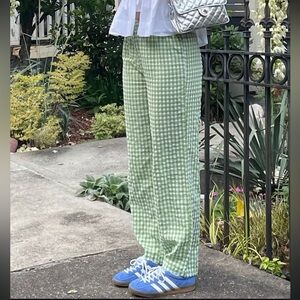 Zara Green Gingham High Waisted Wide Leg Pants